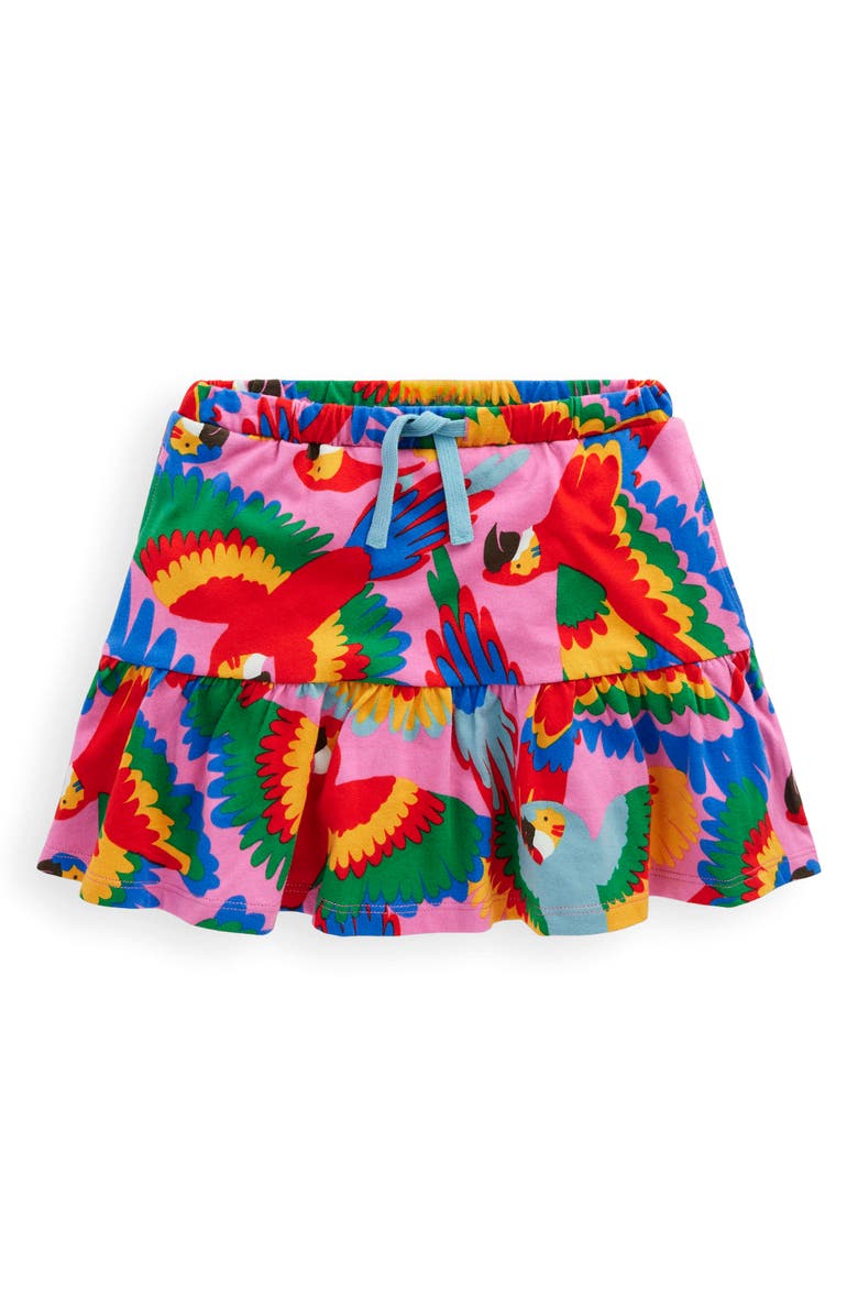 Mini Boden Kids' Tiered Cotton Jersey Skort, Main, color, Multi Rainbow Parrot