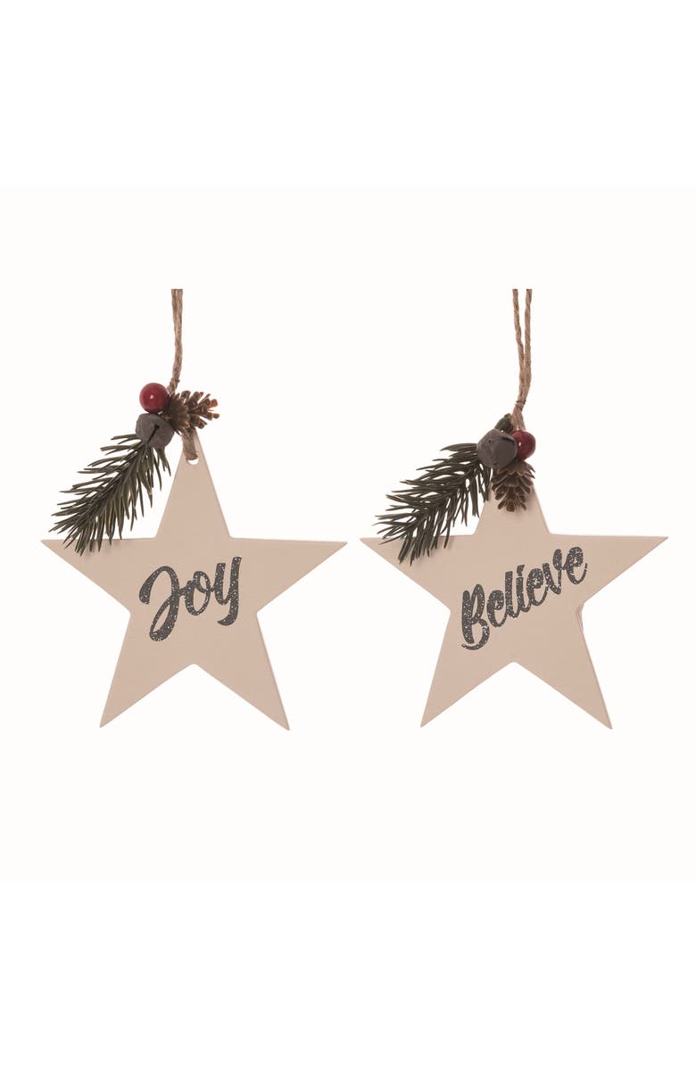 Transpac Wood White Christmas Star with Metal Word Ornaments Set, Main, color, White