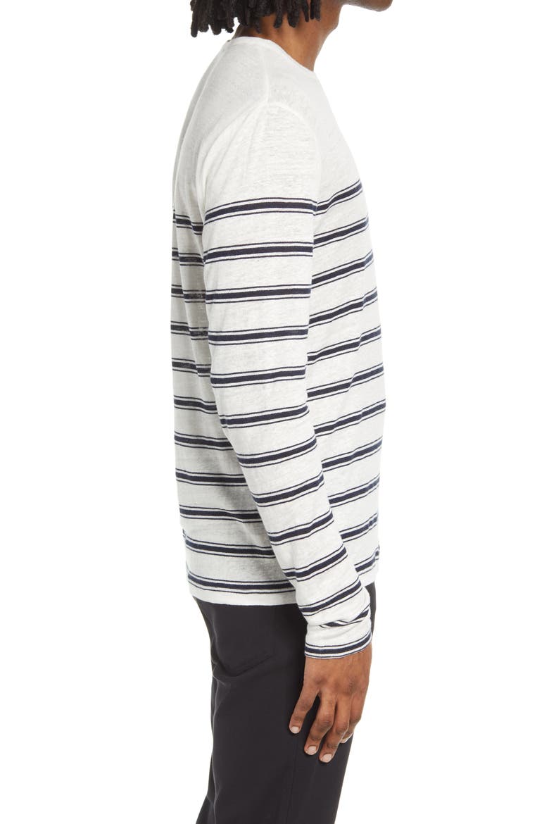 Stripe Crewneck Linen Sweater, Alternate, color, OPTIC WHITE/ COASTAL