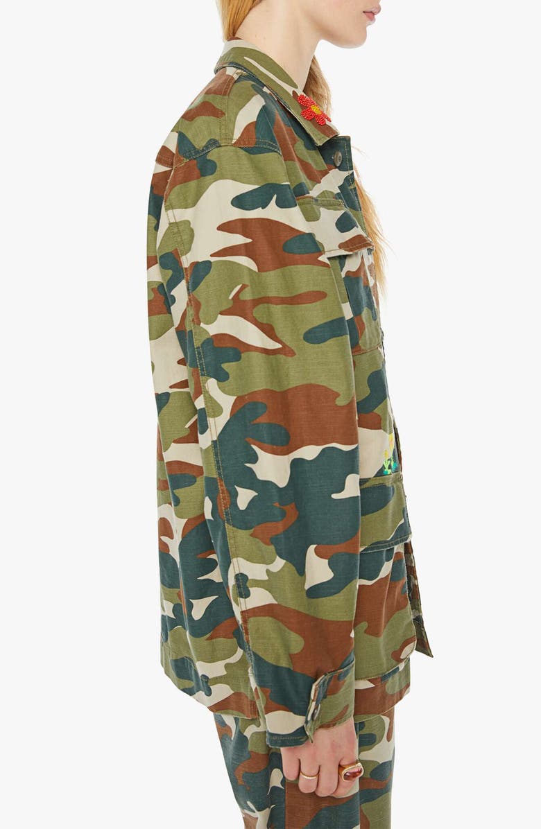 MOTHER The Foxhole Embroidered Detail Camo Print Cotton Jacket, Alternate, color, Master Of Disguise