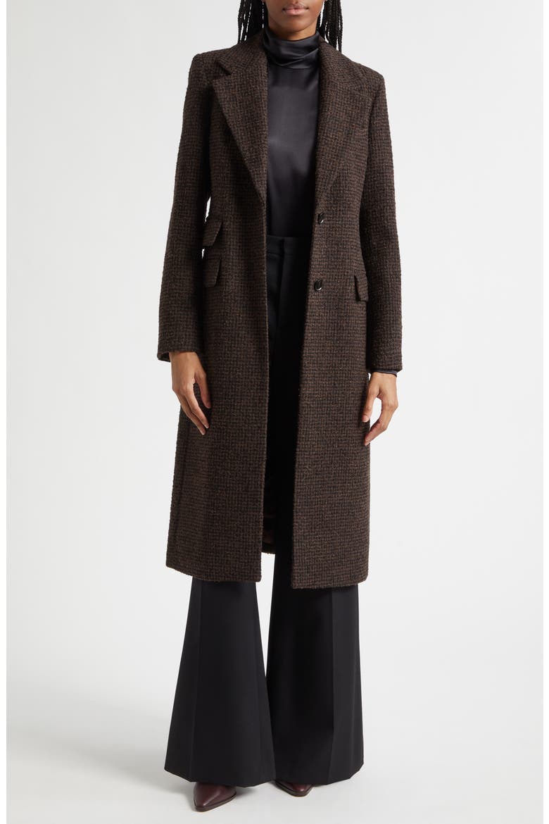Kai Check Wool Blend Bouclé Coat, Main, color, CHOCOLATE BROWN