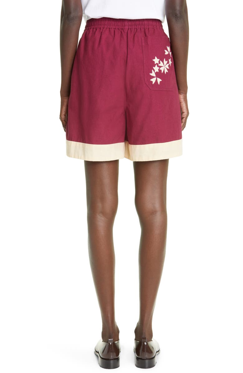 Bode Moonflower Appliqué Pull-On Shorts, Alternate, color, 