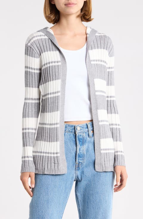 Striped Open Front Cardigan