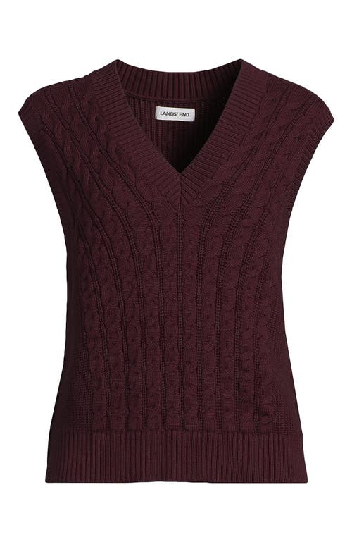 Lands' End Plus Size Drifter Modern Cable V Neck Vest Sweater In Burgundy