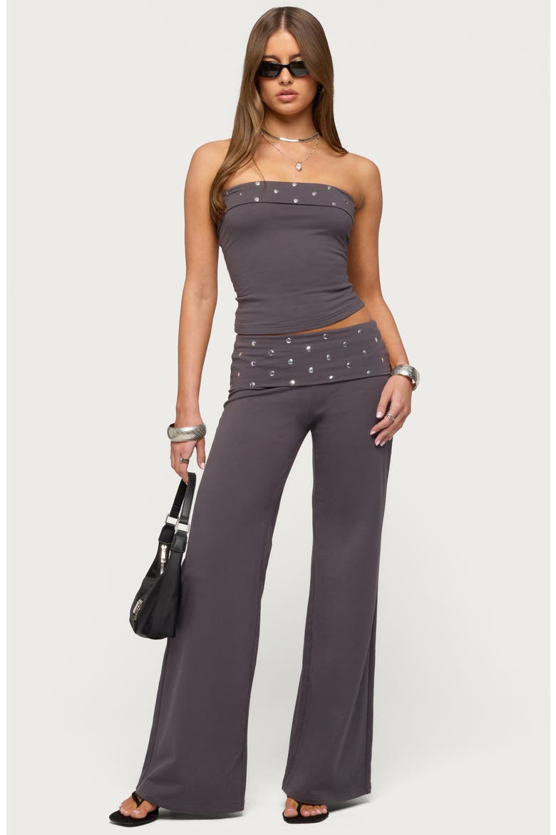 Breanna Studded Foldover Wide Leg Pants, Alternate, color, DARK-GRAY