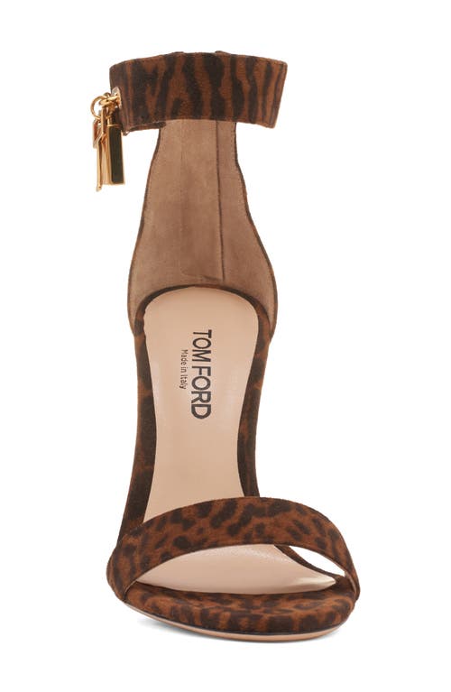 Tom Ford Brown Ocelot-print Suede Padlock Heeled Sandals In Brown