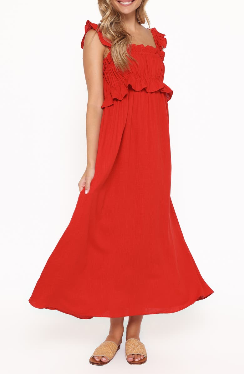 Petal & Pup Ross Frill Strap Maxi Dress, Alternate, color, Red