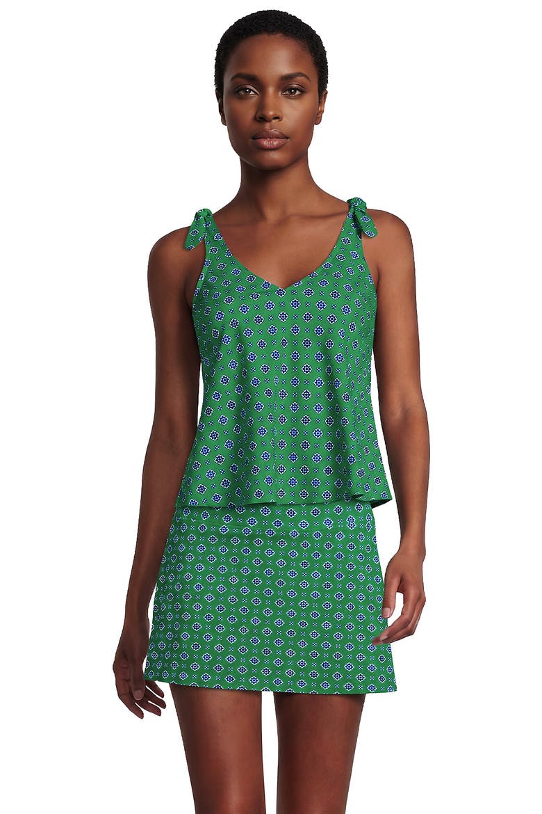 Tie Shoulder Flutter Tankini Top, Main, color, Green/Navy Geo Floral