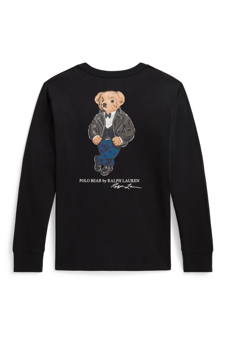 Kids' Polo Bear Cotton Long Sleeve Pocket T-Shirt, Alternate, color, POLO BLACK