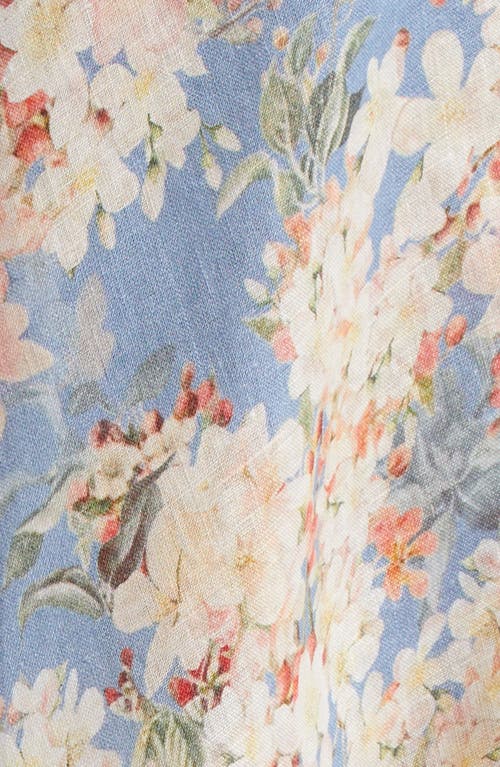 Zimmermann Womens Cascadian Bias Floral Linen Midi Skirt Teal Blue Botanical In Blue
