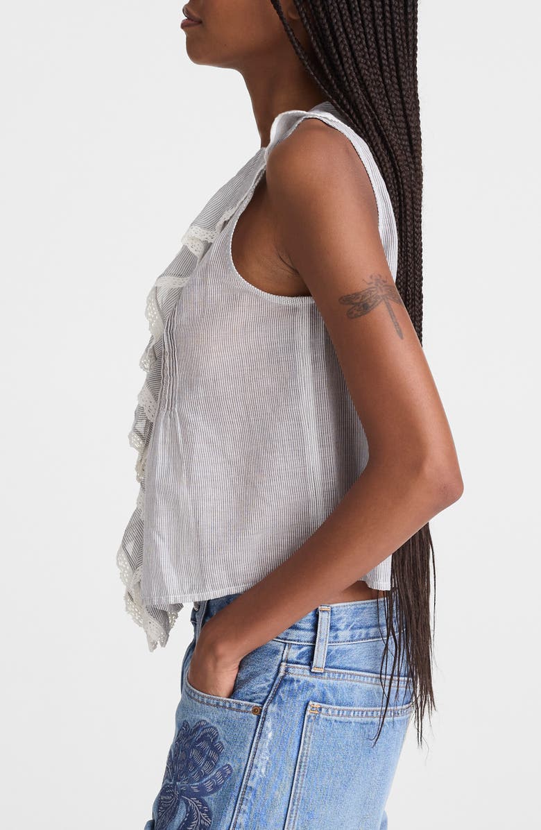 Madewell The Blaire Ruffle Sleeveless Top, Alternate, color, Blue White Micro Stripe