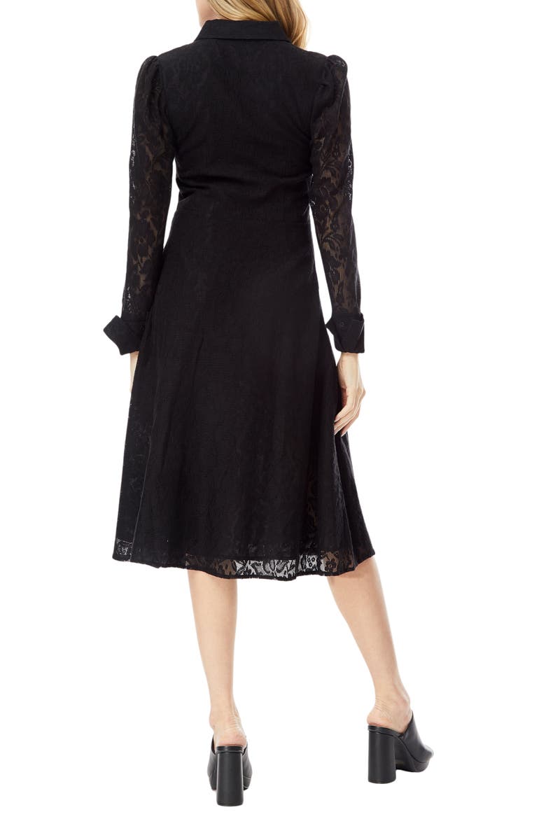 Ellen Lace Long Sleeve Shirtdress, Alternate, color, BLACK