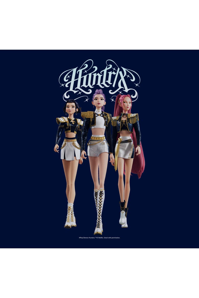 Boy's Kpop Demon Hunters Huntrix Fashion Poses  Graphic T-Shirt, Alternate, color, Navy Blue