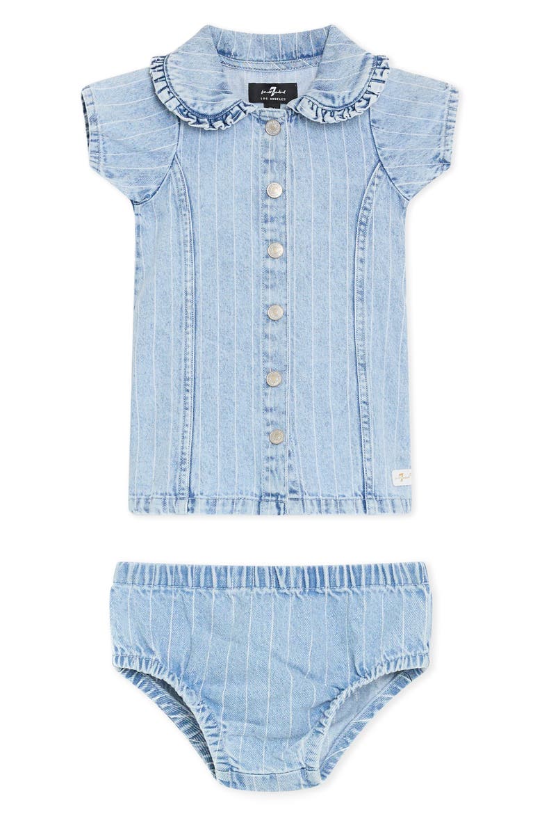 Stripe Denim Dress & Bloomers Set, Main, color, LIGHT VINTAGE