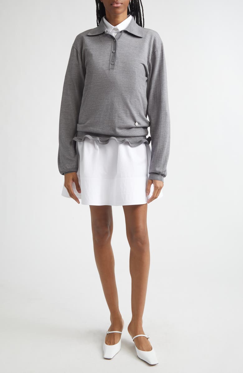 Stella McCartney Frilled Lightweight Wool Polo, Main, color, Grey Melange
