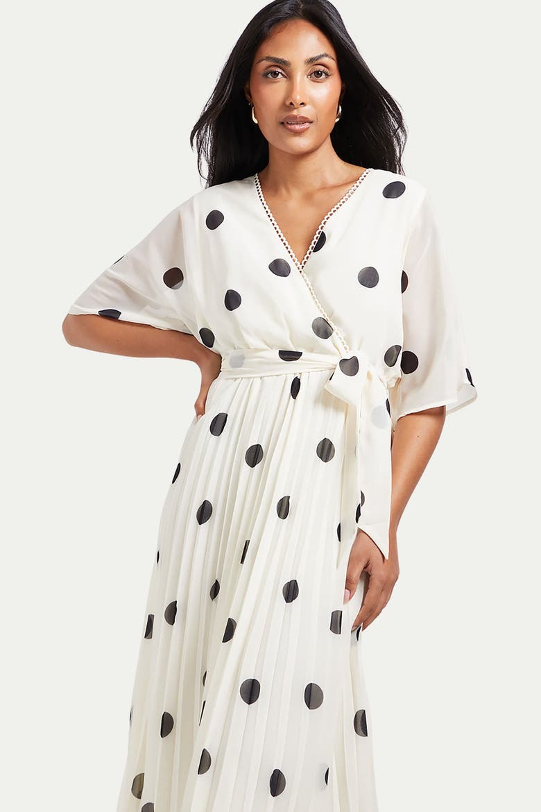 Petite Spot Pleated Midi Dress, Alternate, color, Ivory