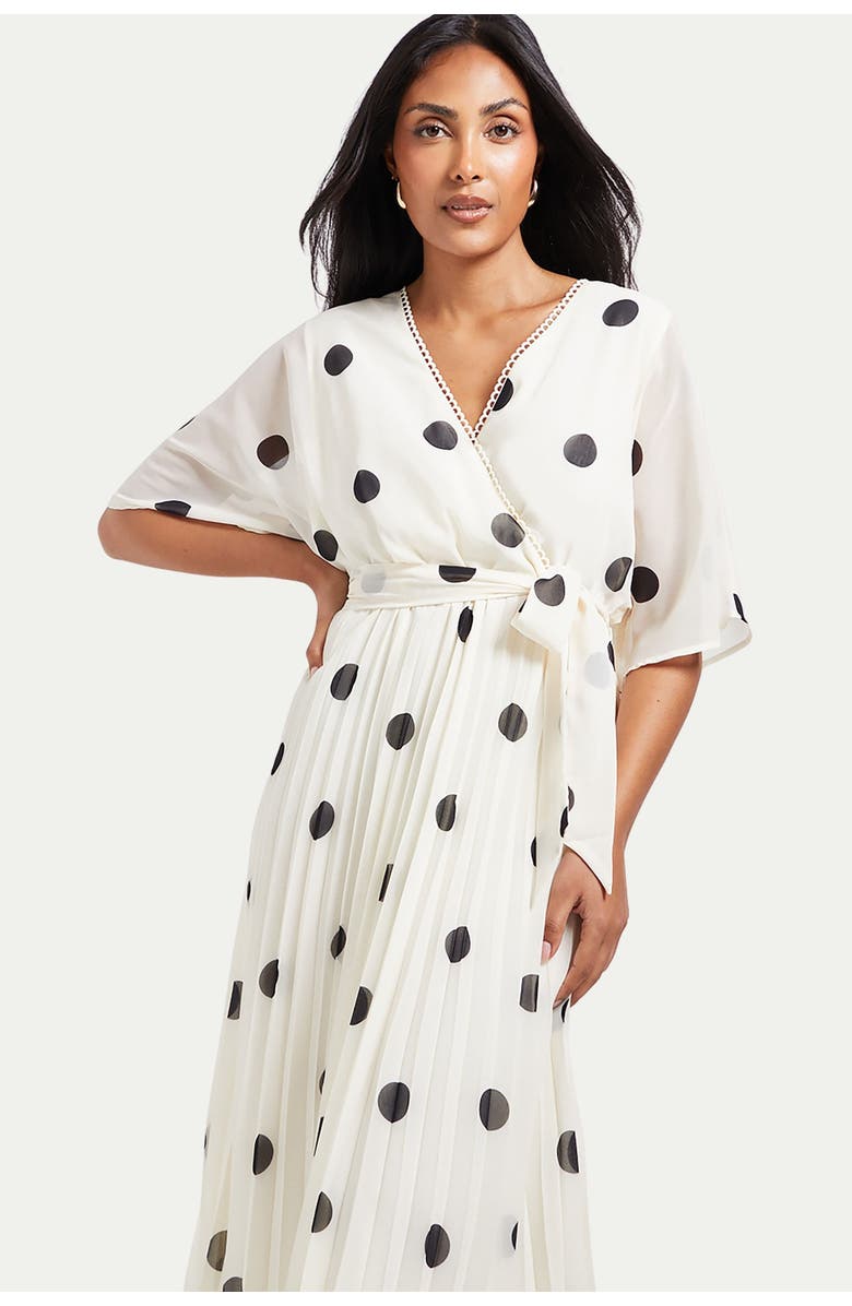 Wallis Petite Spot Pleated Midi Dress, Alternate, color, Ivory