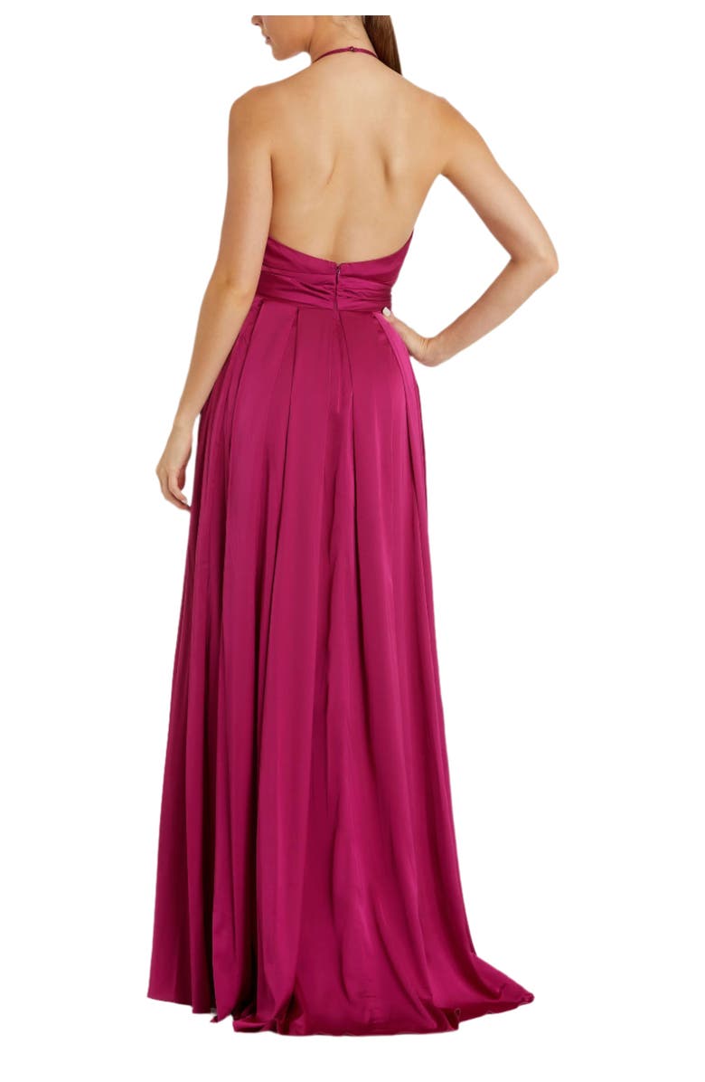 Mac Duggal Charmeuse Halter Strap Soft Tie Waist Gown, Alternate, color, Magenta
