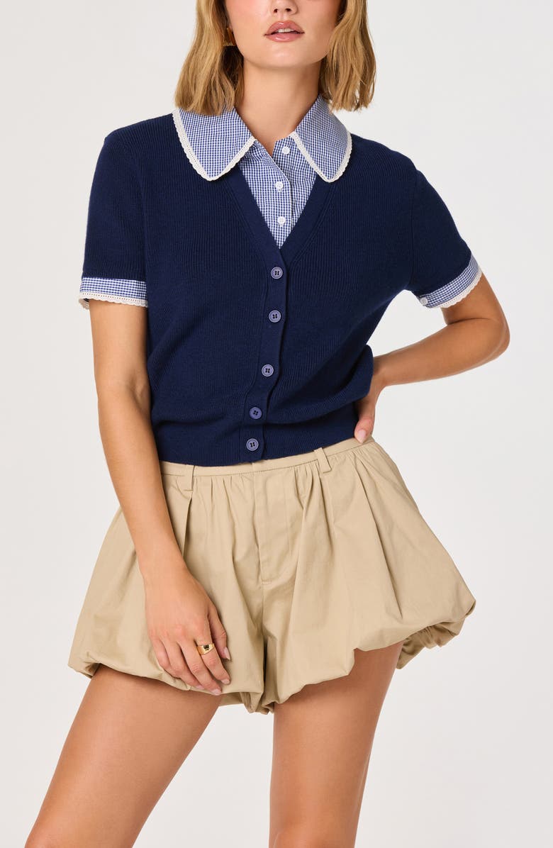 ASTR the Label Marlee Mixed Media Cardigan, Alternate, color, Navy Plaid