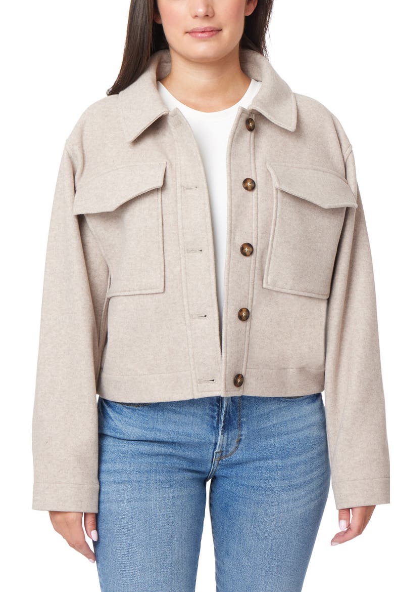 Boxy Crop Shirt Jacket, Alternate, color, HEATHERED ALMOND