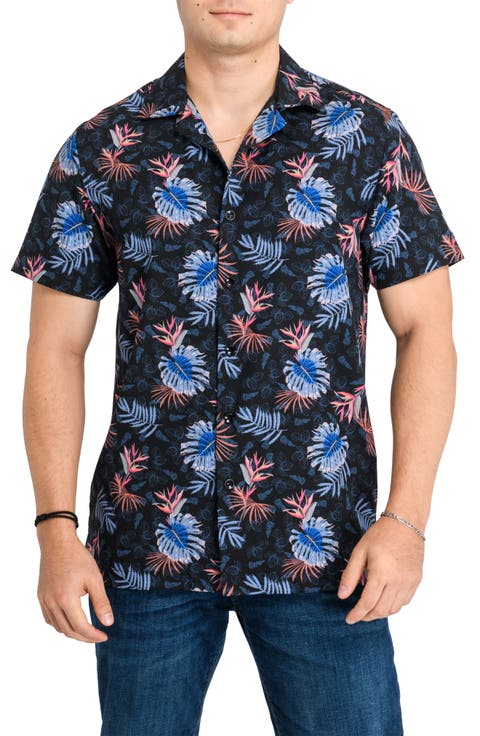 Slim Fit Monstera Leaves Camp Shirt