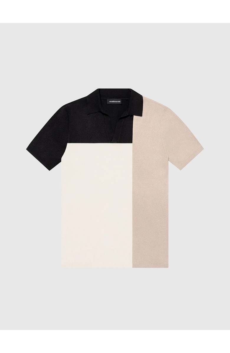 Manière De Voir Colour Block Knit Revere Polo Top, Alternate, color, Black/Beige