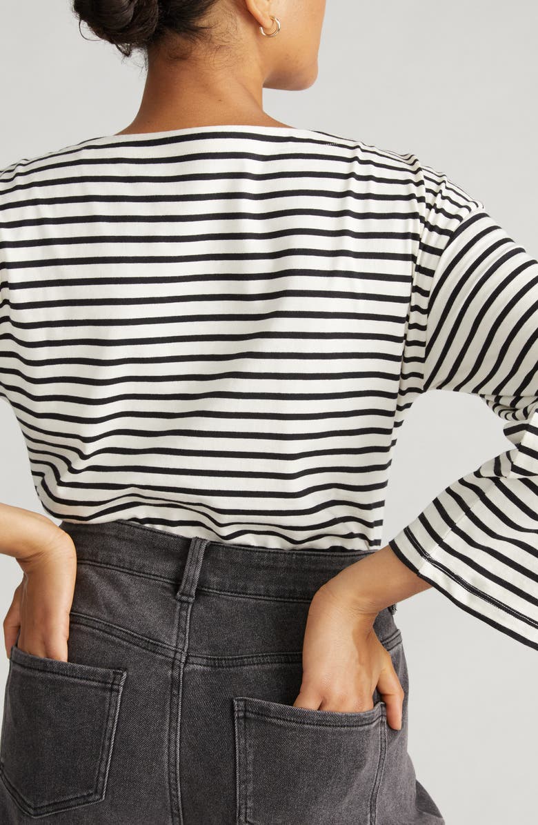 Universal Standard Montauk Breton Stripe Top, Alternate, color, Ecru/ Black Stripe