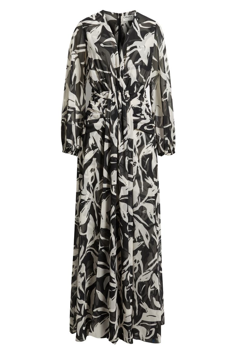Simin Floral Long Sleeve Georgette Gown, Alternate, color, STT662V1 BIANCA