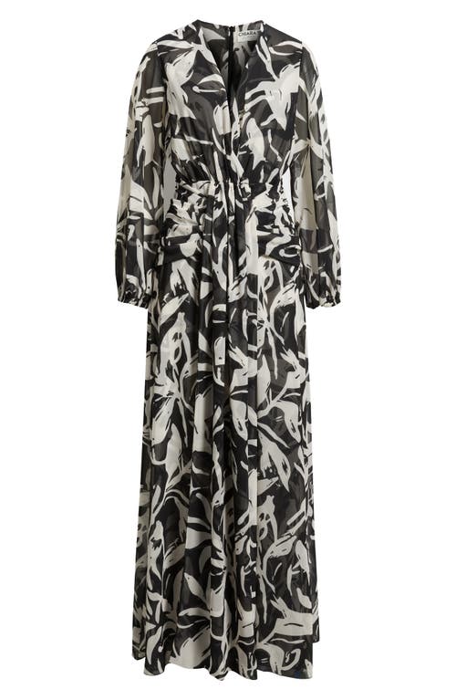 Chiara Boni La Petite Robe Simin Floral Long Sleeve Georgette Gown In Black