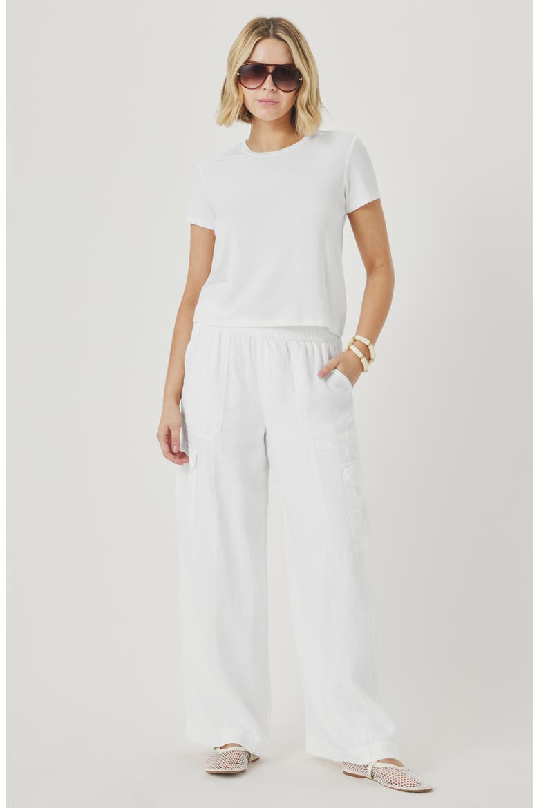 Stella Linen Cargo Pull-On Pants, Alternate, color, WHITE