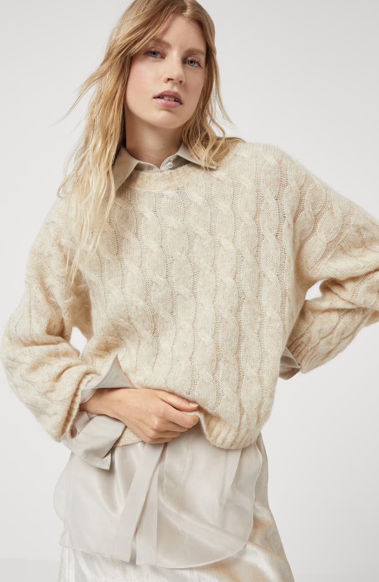 Brunello Cucinelli Wool and mohair cable knit sweater with monili, Alternate, color,