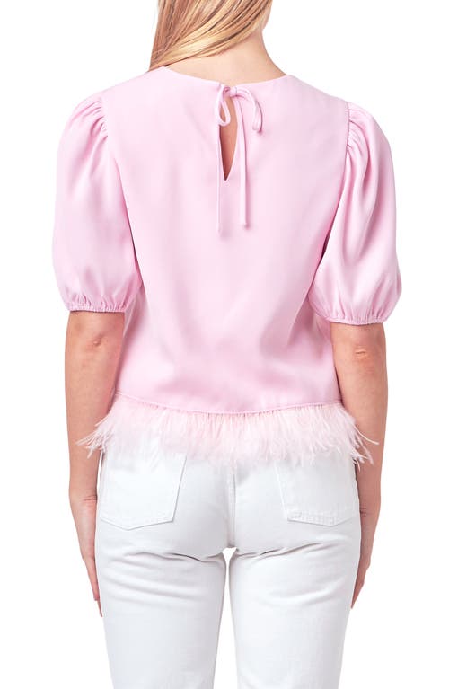 English Factory Feather Edge Puff Sleeve Top In Pink