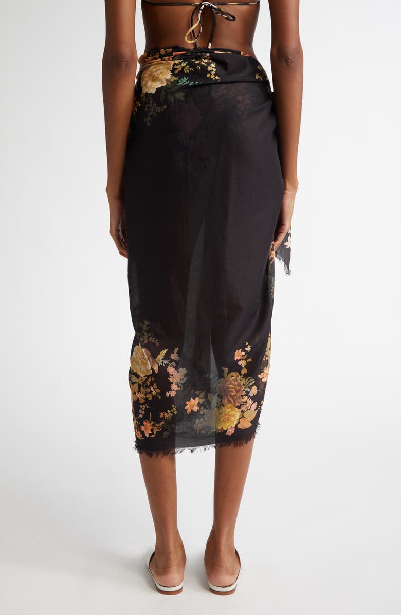 Zimmermann Floral Raw Hem Cotton Pareo, Alternate, color, 