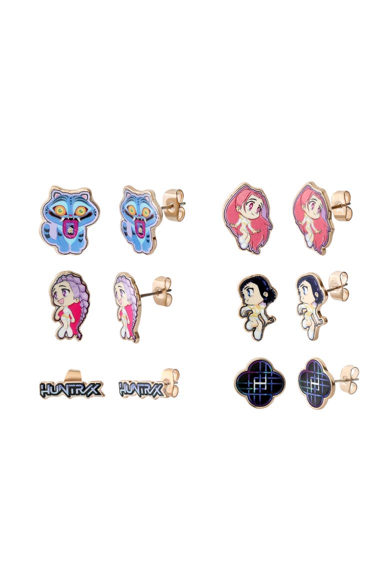 Huntrix Earrings Set 6 Pairs Official License, Gold-Tone Stud Earrings, K Pop Gifts, Main, color, Gold-Tone