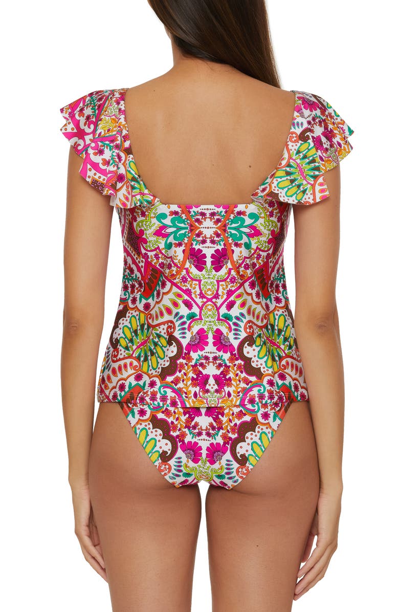 Trina Turk Hawaiian Ruffle Tankini Top, Alternate, color, Pink Multi