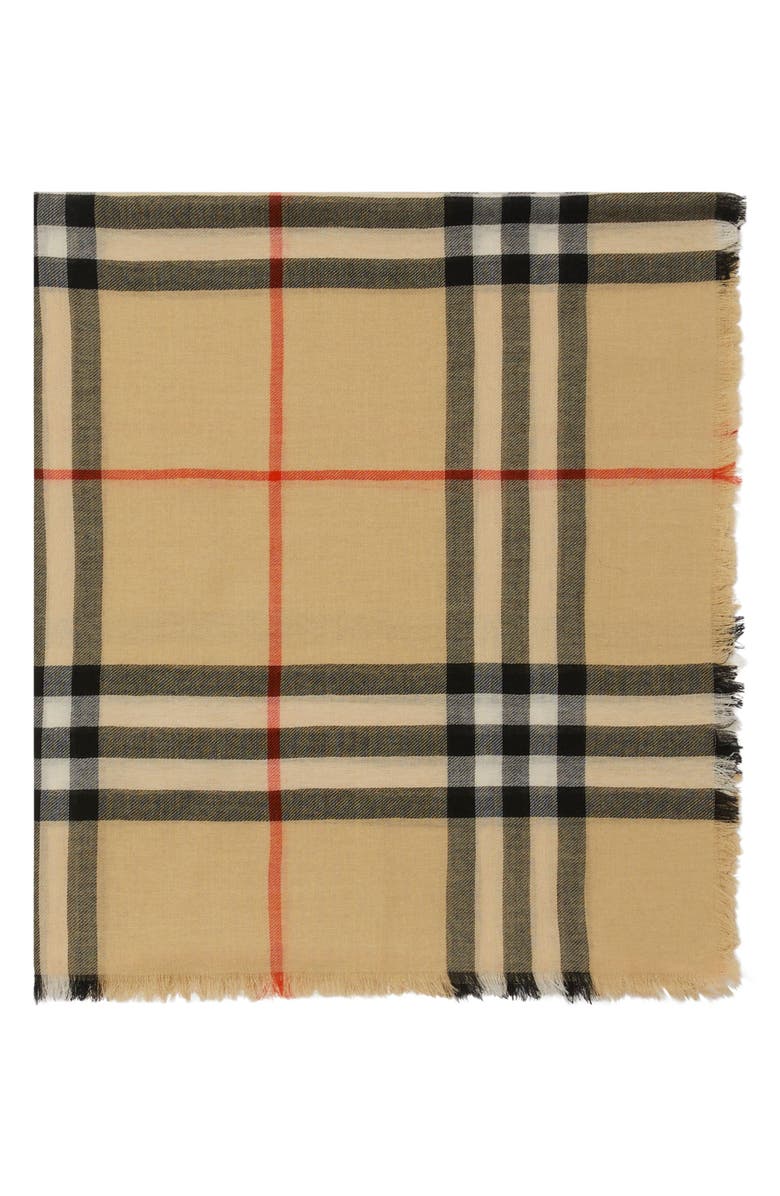 Burberry Check Wool Scarf, Alternate, color, Archive Beige