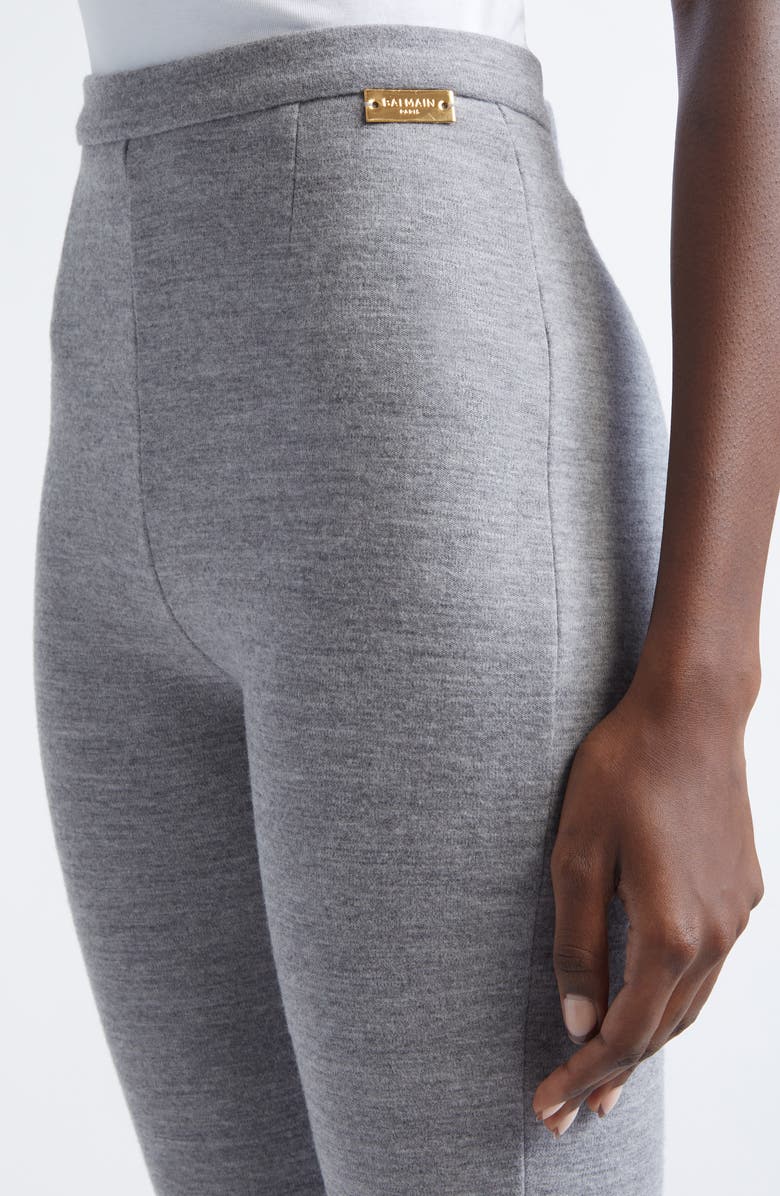 Balmain Virgin Wool & Cotton Blend Leggings, Alternate, color, Light Grey