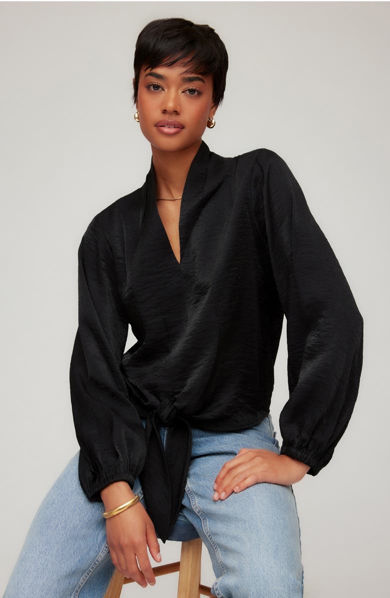 FIFTEEN TWENTY Scarlet Tie Front Top, Alternate, color, Black