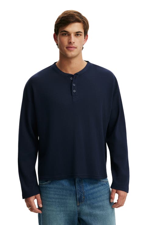 Men's Relaxed Fit Textured Henley Long Sleeve