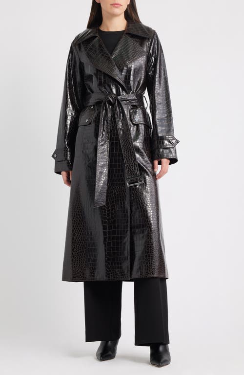 Bernardo Croc Embossed Faux Leather Trench Coat In Black