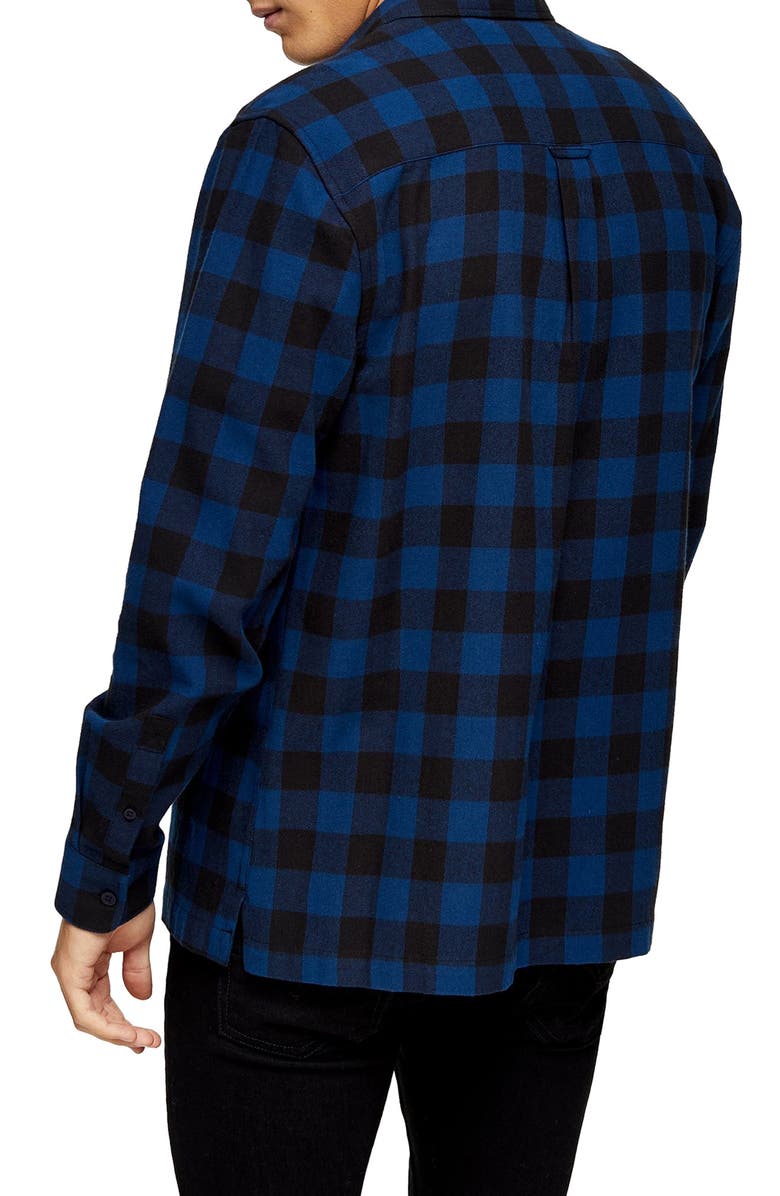 Topman Buffalo Check Button-Down Flannel Shirt, Alternate, color, 