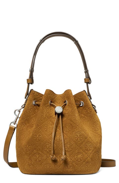 T Monogram Suede Bucket Bag