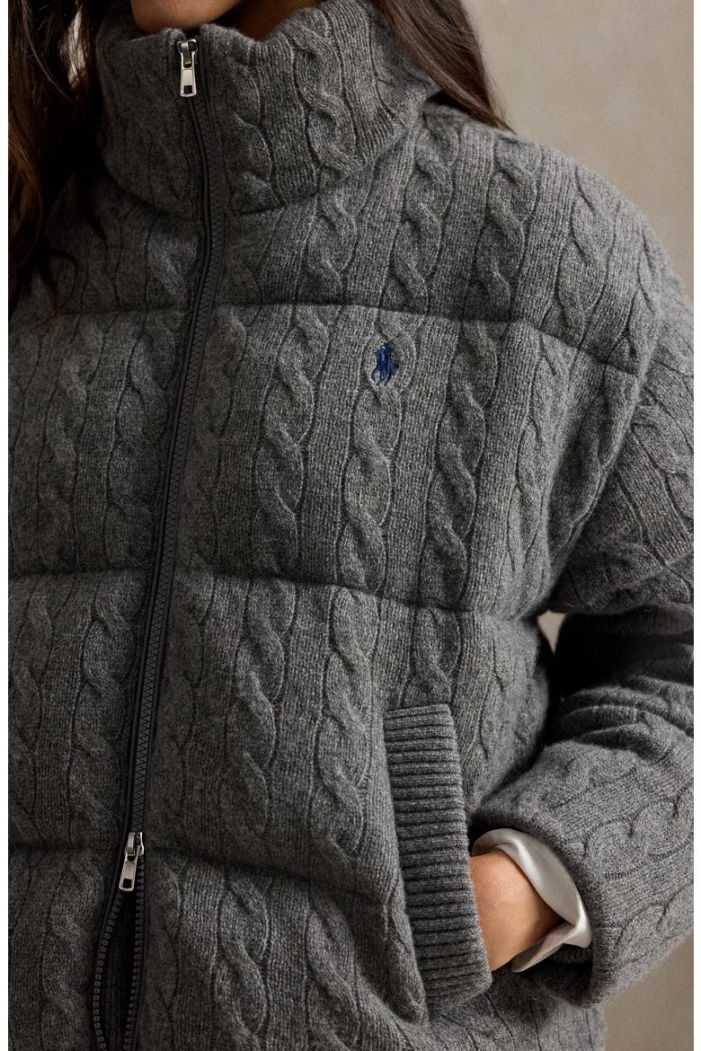 Cable Wool & Cashmere Puffer Jacket, Alternate, color, FLANNEL GREY HEATHER