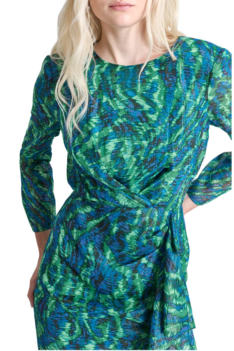 Long Sleeve Side Drape Dress, Alternate, color, BLACK/ BLUE/ GREEN