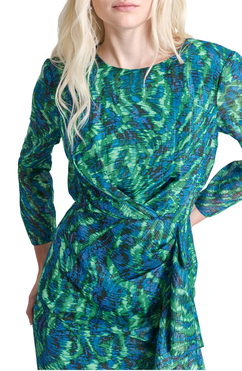 DKNY Long Sleeve Side Drape Dress, Alternate, color, Black/ Blue/ Green