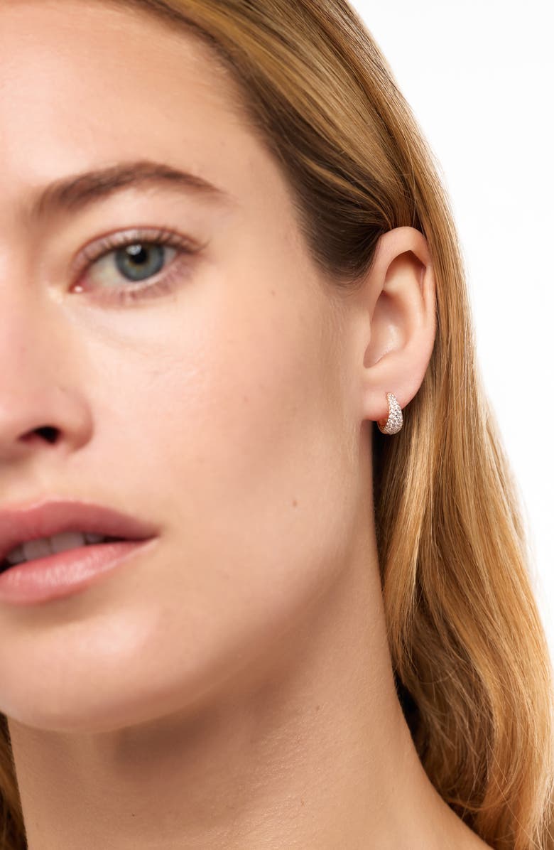 Ana Luisa Nate Pavé Huggie Hoop Earrings, Alternate, color, Yellow Gold / Clear