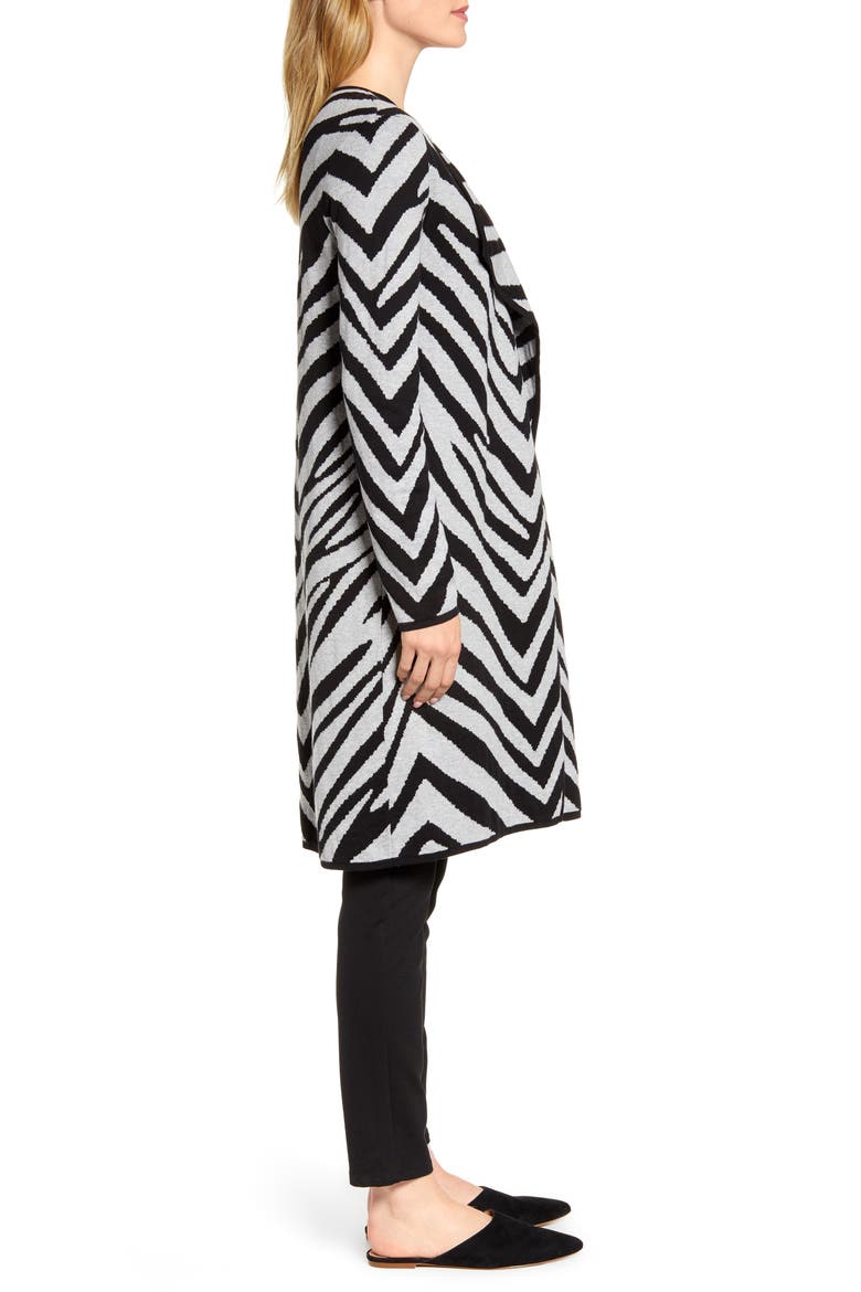 Zebra Stripe Drape Lapel Jacquard Cardigan, Alternate, color, SILVER HEATHER