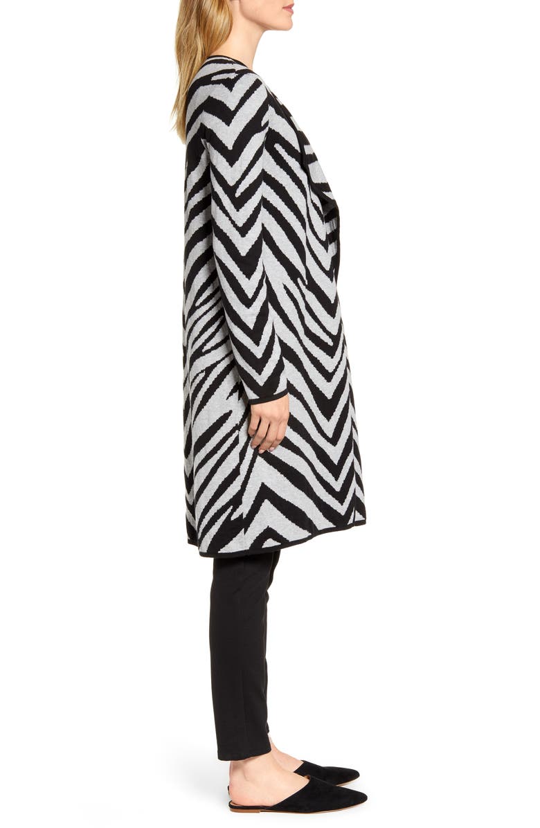 Vince Camuto Zebra Stripe Drape Lapel Jacquard Cardigan, Alternate, color,