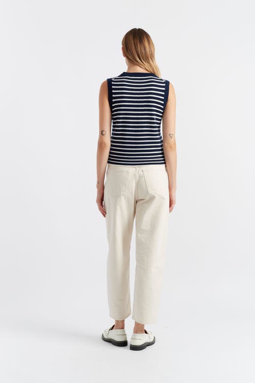 Chinti & Parker Pure Merino Heart Breton Tank In Navy/cream/true Red