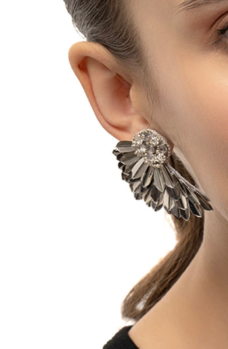 Deepa Gurnani Perry Wing Drop Earrings, Alternate, color, Silver/ Gunmetal